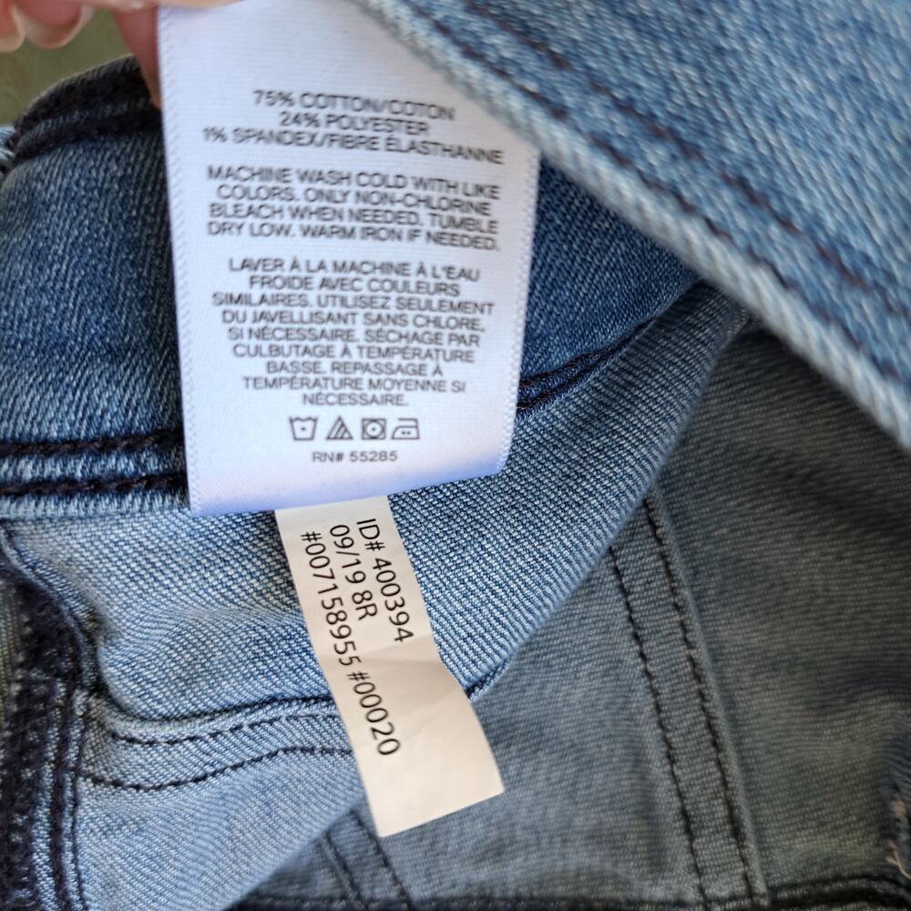 EXPRESS Bell Flare Super High Rise Jeans Size 8 Medium Blue Belted Stretch - Picture 8 of 9